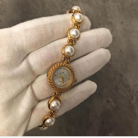 Vintage pearl Watch, Women Gold Watch