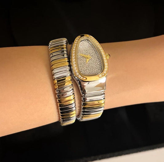 Gold and silver Luxury diamand snake watch silver