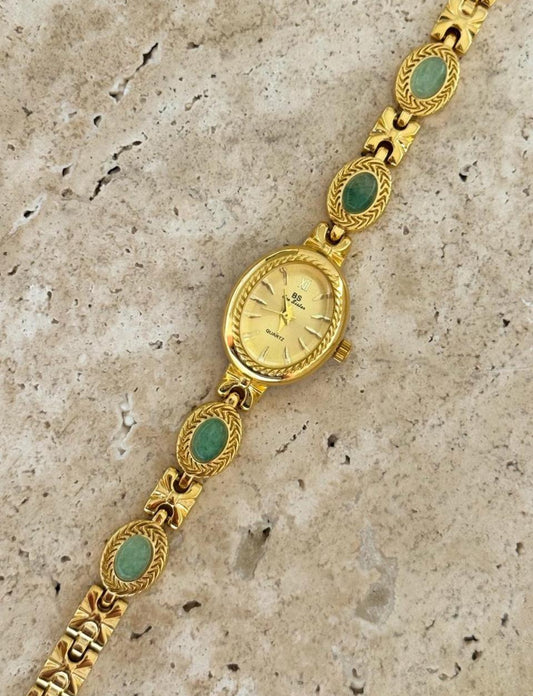Gold gemstone green women’s watch | Vintage inspired