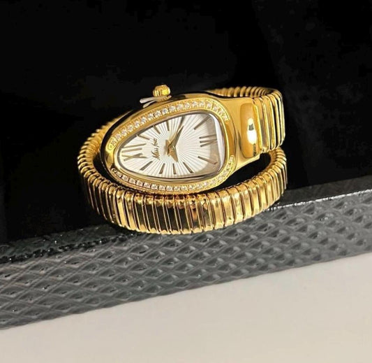 Luxury snake watch, Vintage women watch, gold watch,double circle design