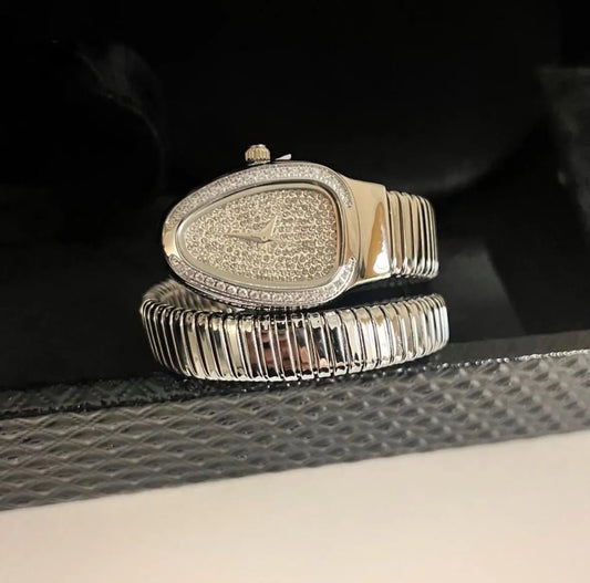 silver Luxury snake diamond women watch