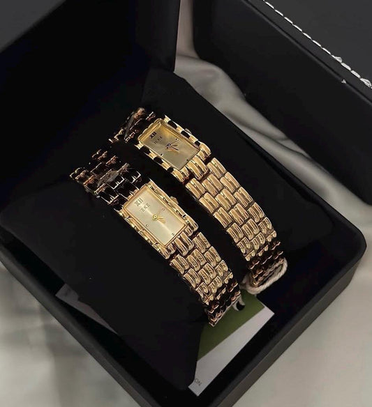 Gold women rectangle Vintage watch