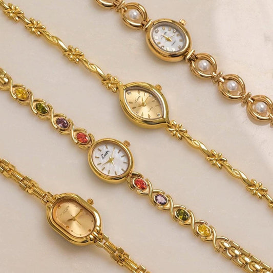 Vintage gold Watch, dainty gemstone women Watch