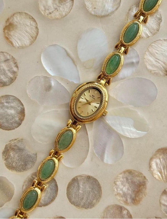 Gold gemstone green women’s watch | Vintage inspired