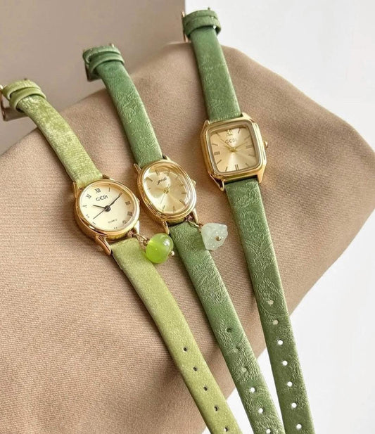 Women leather square oval watch